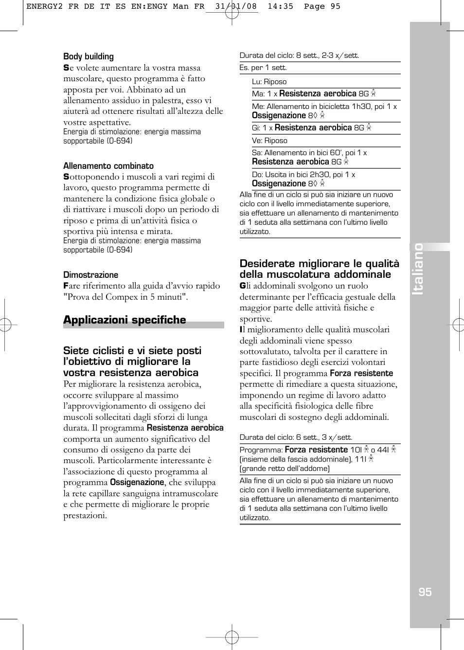 Italiano, Applicazioni specifiche | Compex Energy mi-Ready User Manual | Page 97 / 183