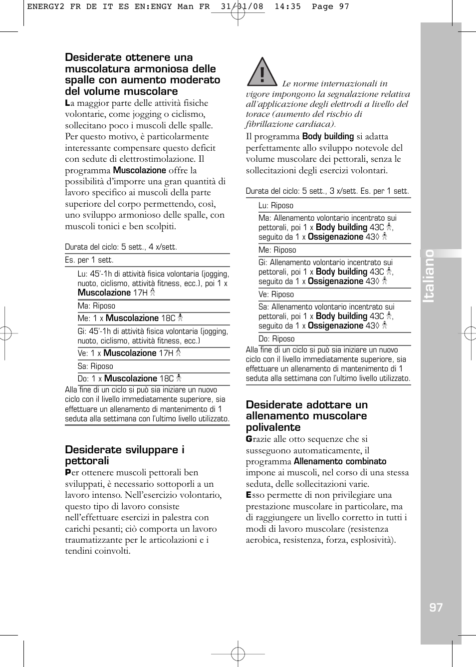 Italiano | Compex Energy mi-Ready User Manual | Page 99 / 183