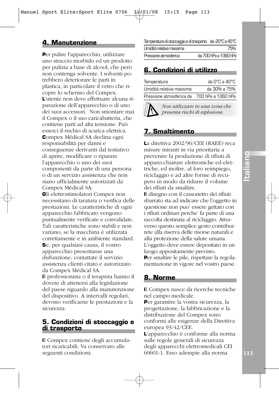 Italiano | Compex Sport Elite User Manual | Page 113 / 320