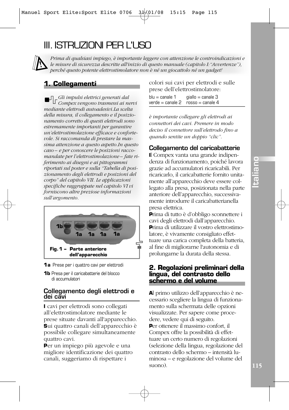 Iii. istruzioni per l'uso, Italiano | Compex Sport Elite User Manual | Page 115 / 320