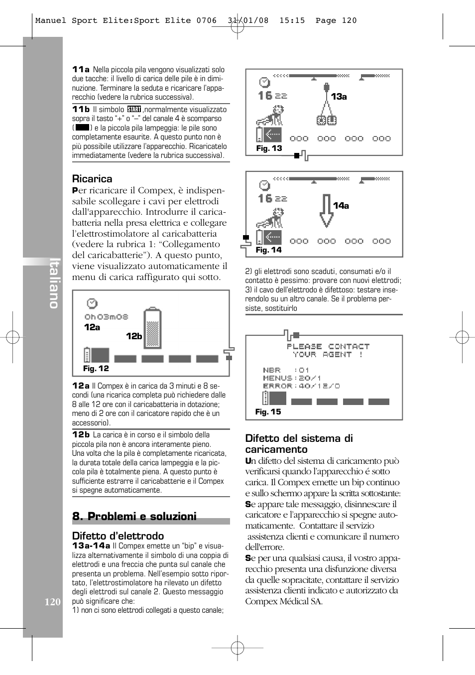Italiano, Problemi e soluzioni | Compex Sport Elite User Manual | Page 120 / 320