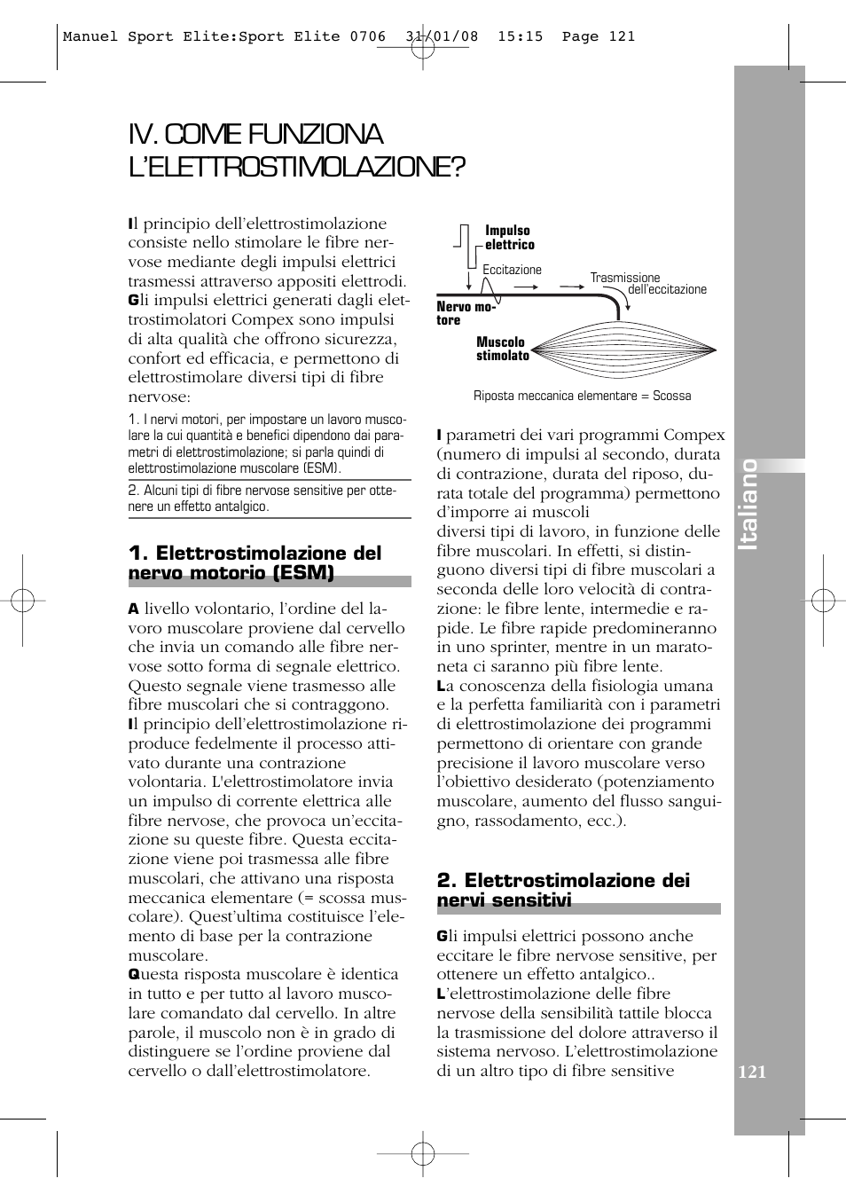 Iv. come funziona l’elettrostimolazione, Italiano | Compex Sport Elite User Manual | Page 121 / 320