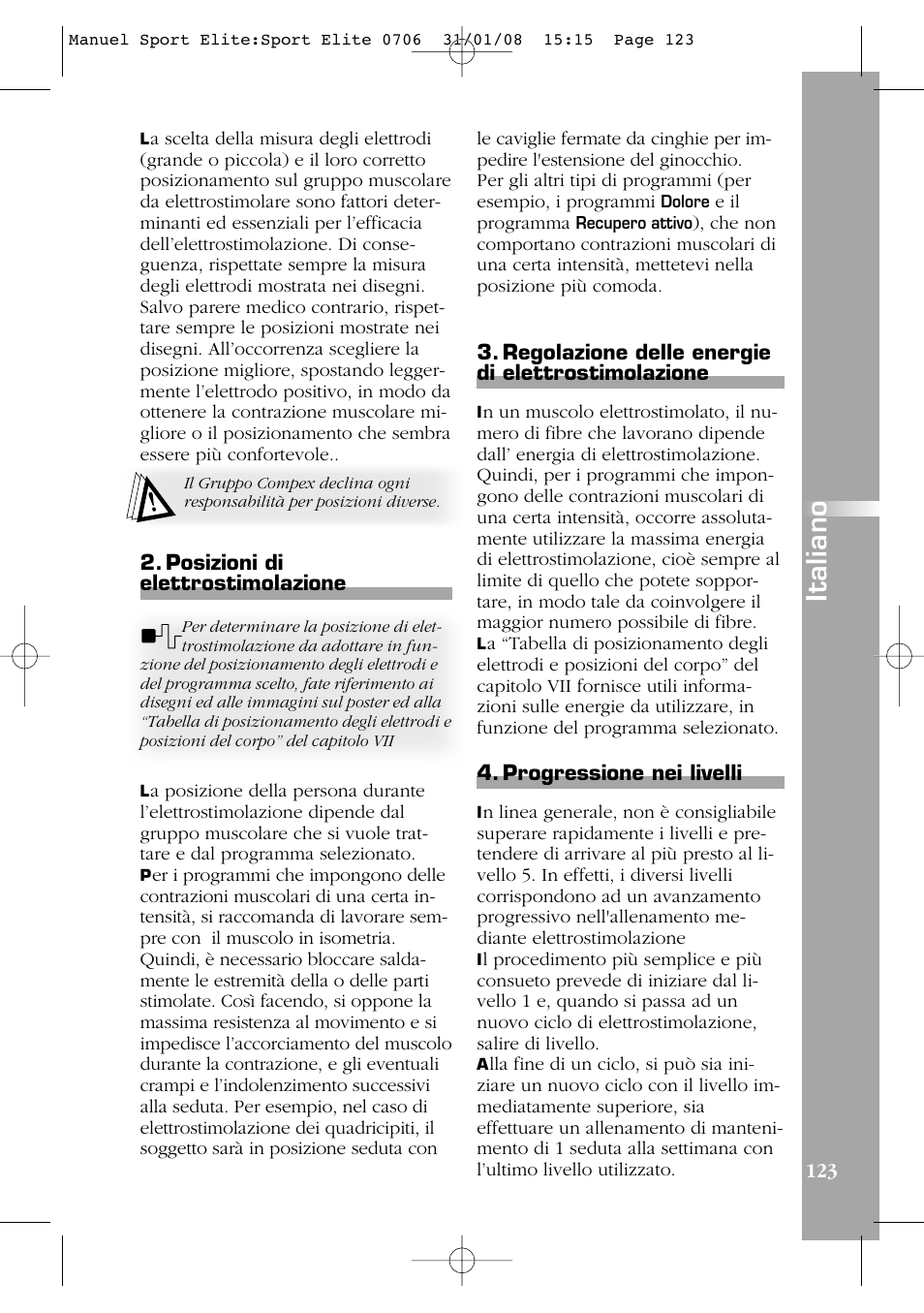 Italiano | Compex Sport Elite User Manual | Page 123 / 320
