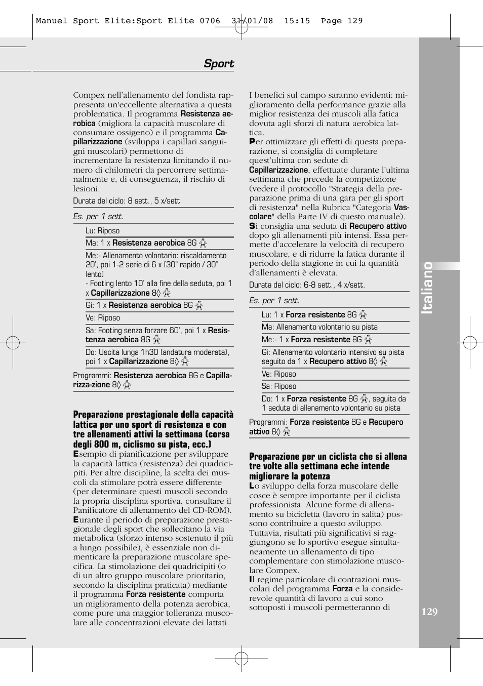 Italiano, Sport | Compex Sport Elite User Manual | Page 129 / 320