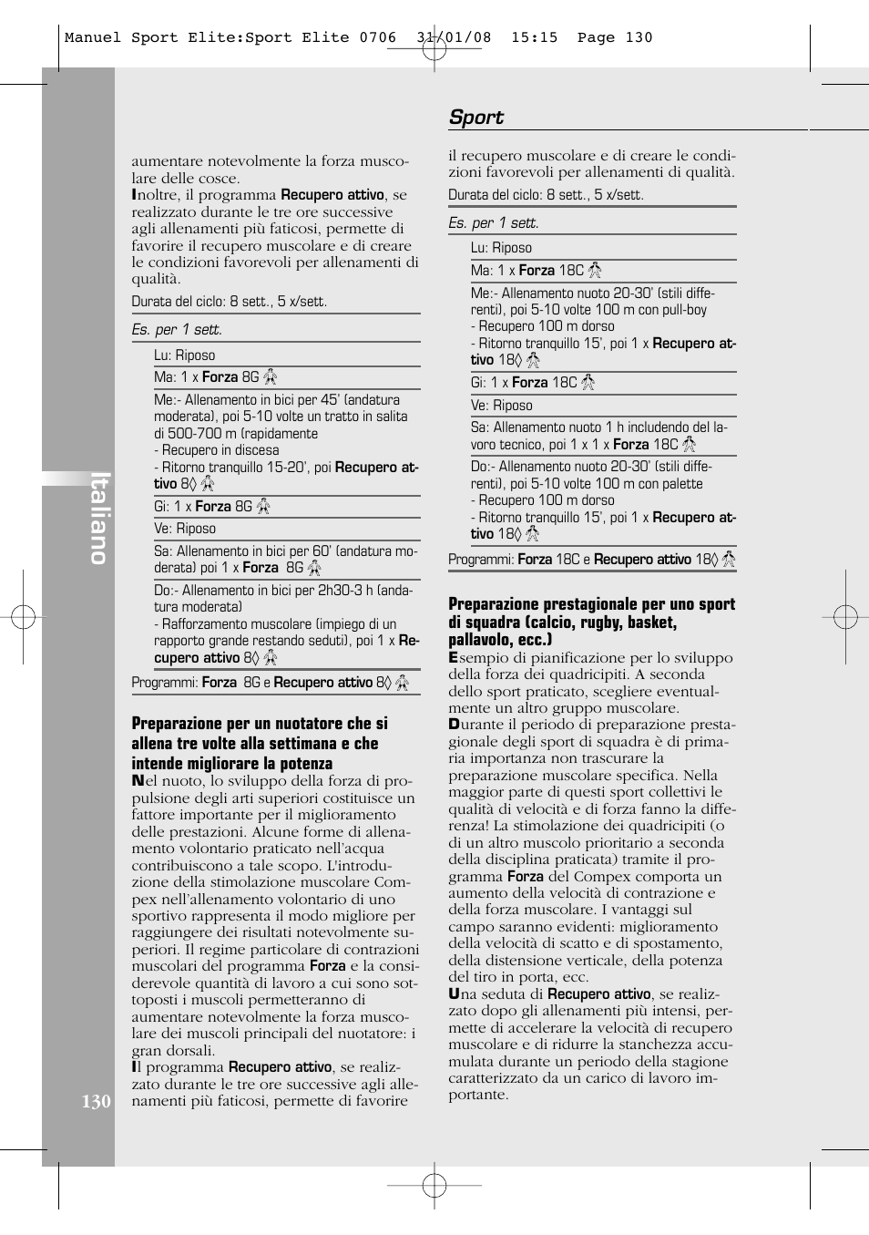 Italiano, Sport | Compex Sport Elite User Manual | Page 130 / 320
