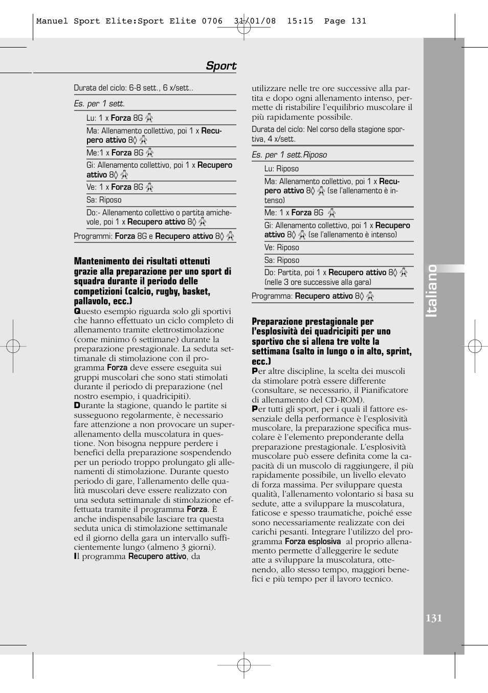 Italiano, Sport | Compex Sport Elite User Manual | Page 131 / 320