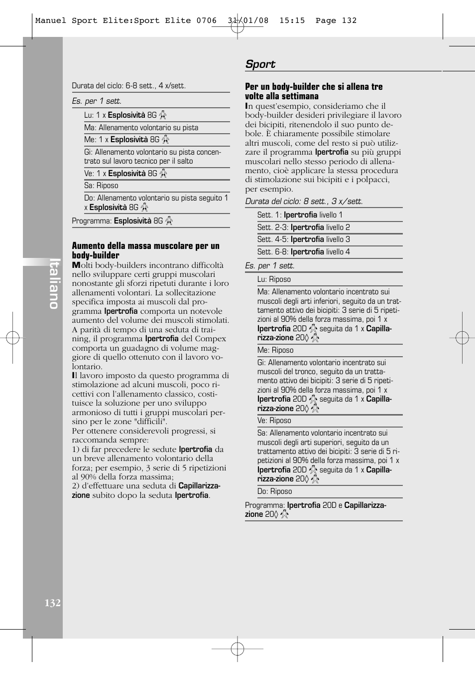 Italiano, Sport | Compex Sport Elite User Manual | Page 132 / 320