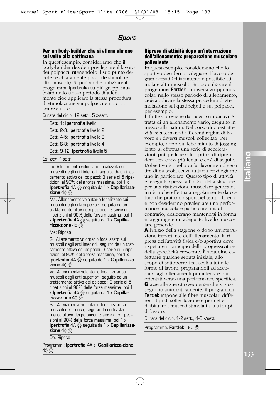 Italiano, Sport | Compex Sport Elite User Manual | Page 133 / 320