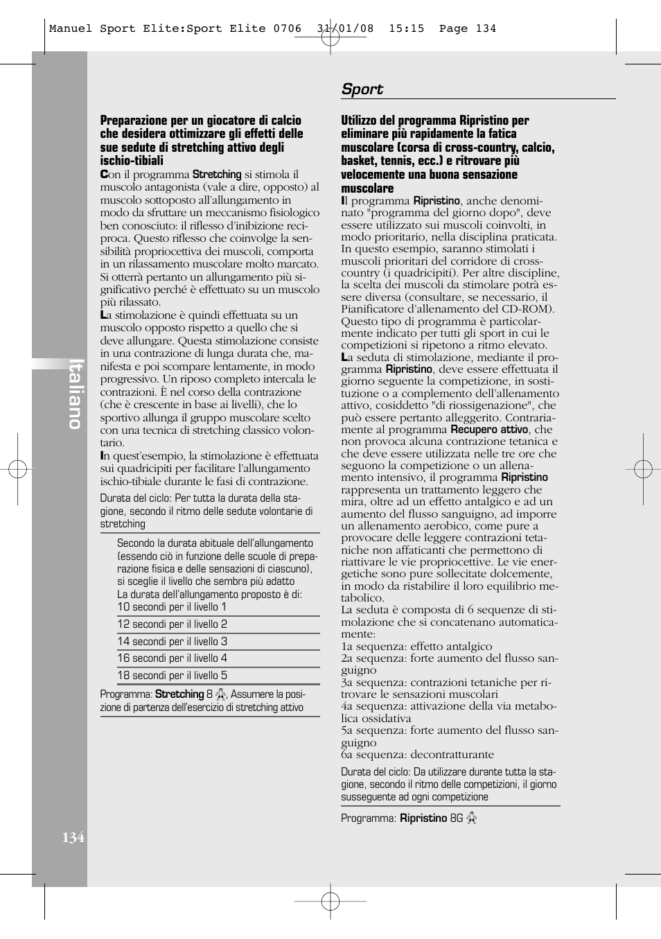 Italiano, Sport | Compex Sport Elite User Manual | Page 134 / 320