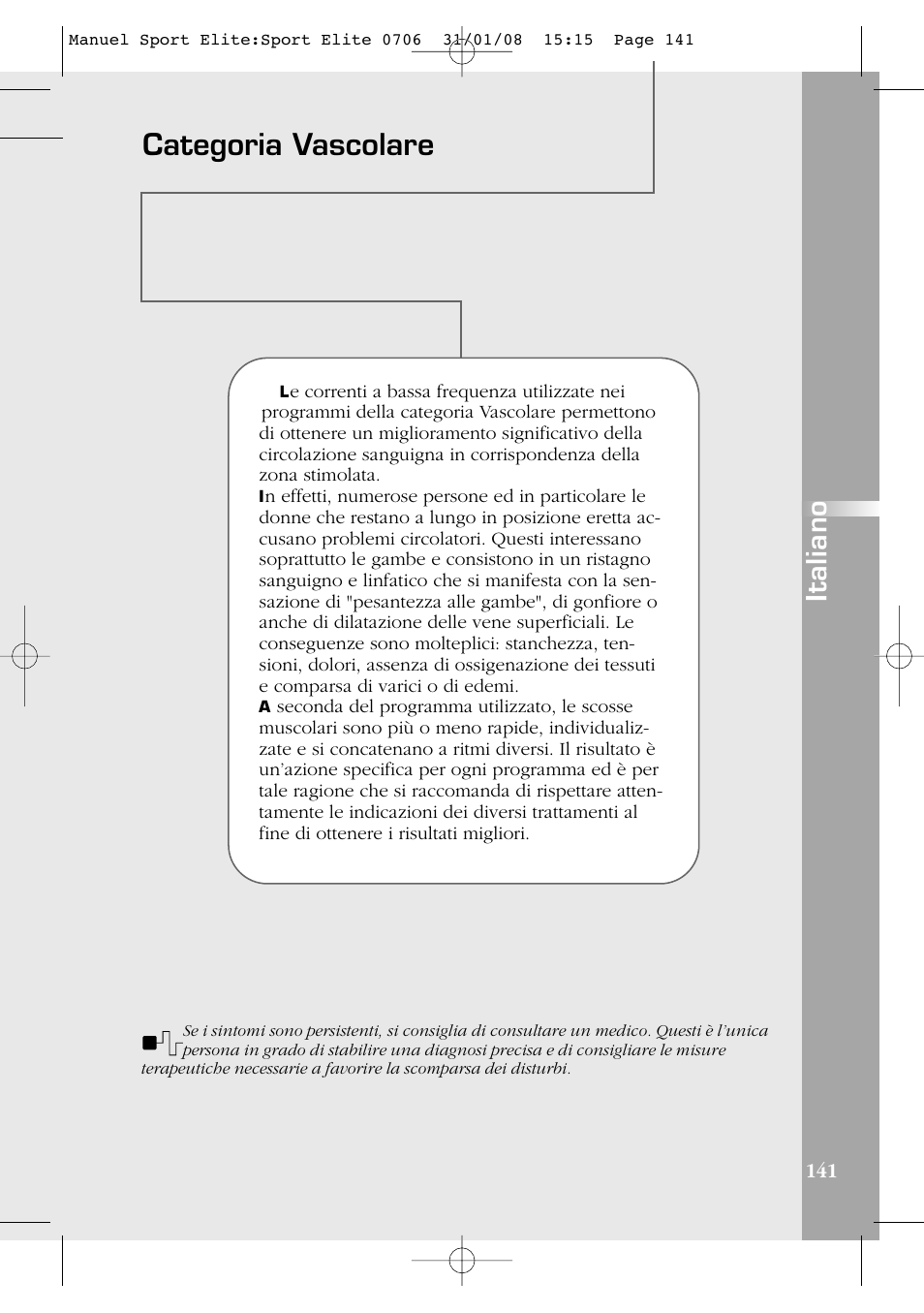 Categoria vascolare, Italiano | Compex Sport Elite User Manual | Page 141 / 320