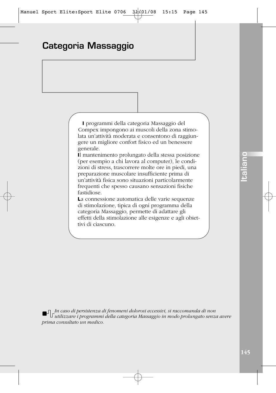 Categoria massaggio, Italiano | Compex Sport Elite User Manual | Page 145 / 320