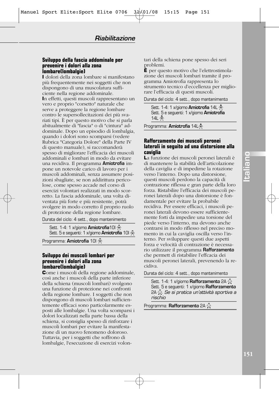 Italiano, Riabilitazione | Compex Sport Elite User Manual | Page 151 / 320