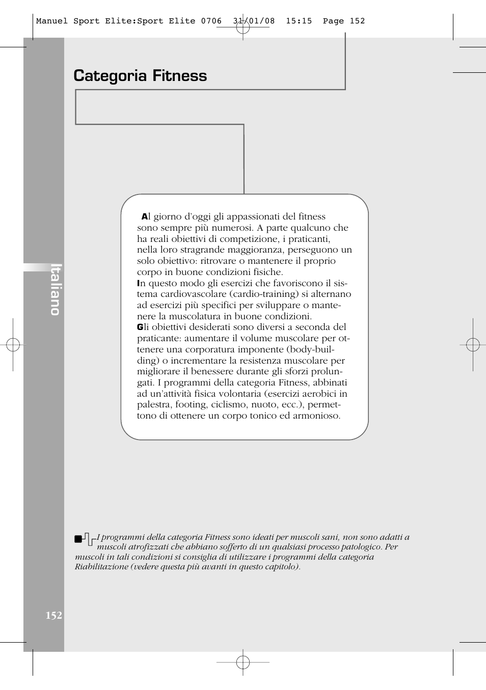 Categoria fitness, Italiano | Compex Sport Elite User Manual | Page 152 / 320