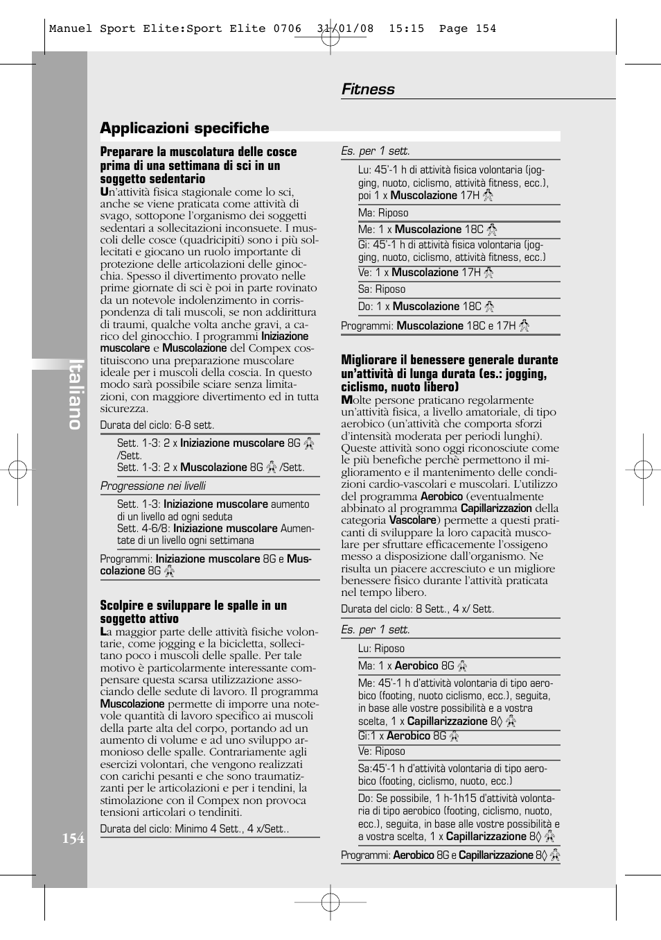 Italiano, Fitness, Applicazioni specifiche | Compex Sport Elite User Manual | Page 154 / 320