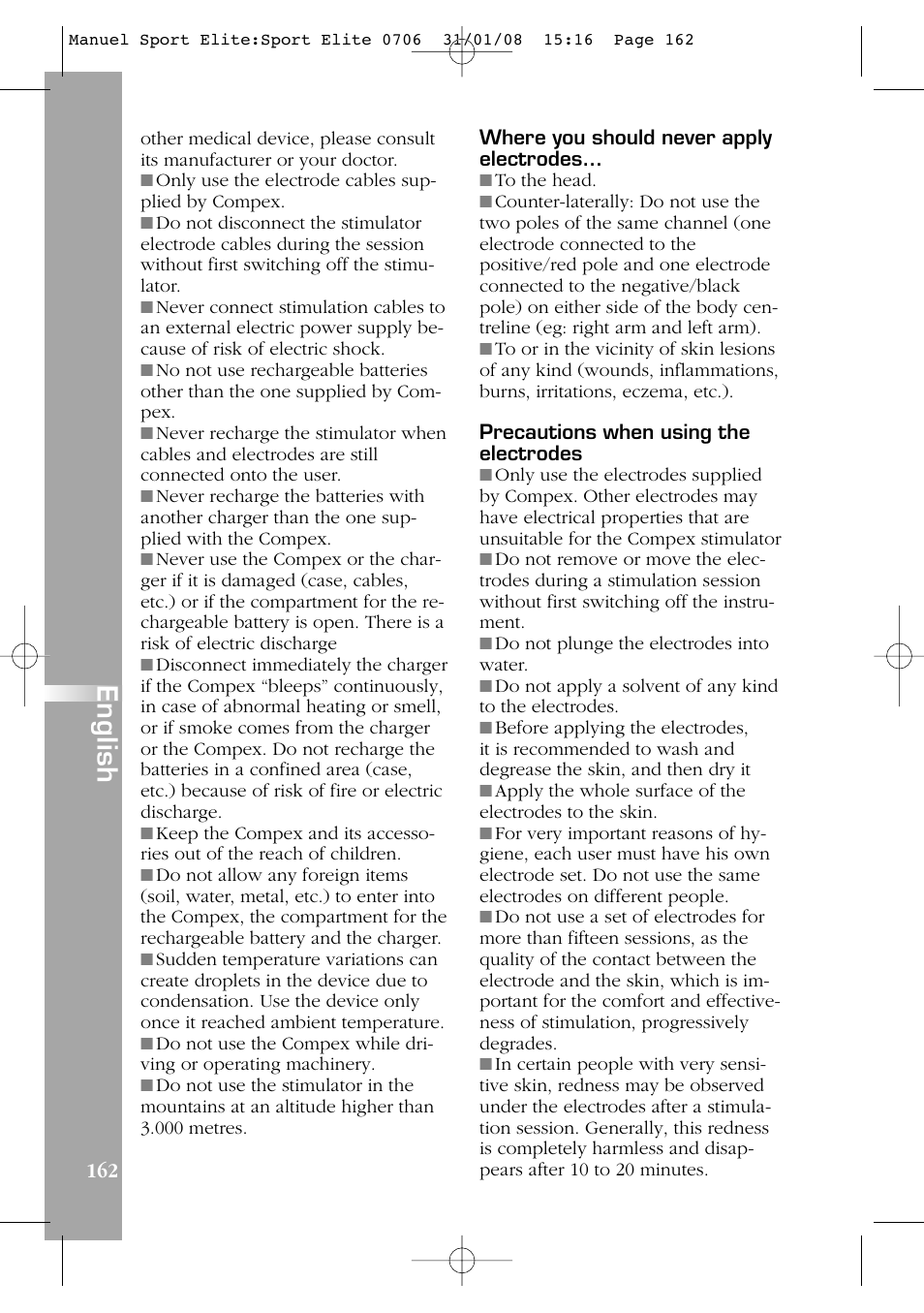 English | Compex Sport Elite User Manual | Page 162 / 320