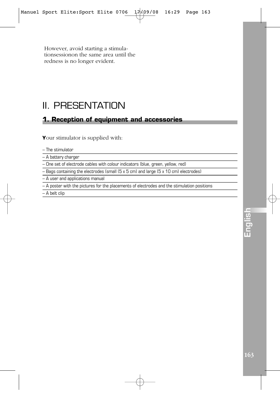 Ii. presentation, English | Compex Sport Elite User Manual | Page 163 / 320