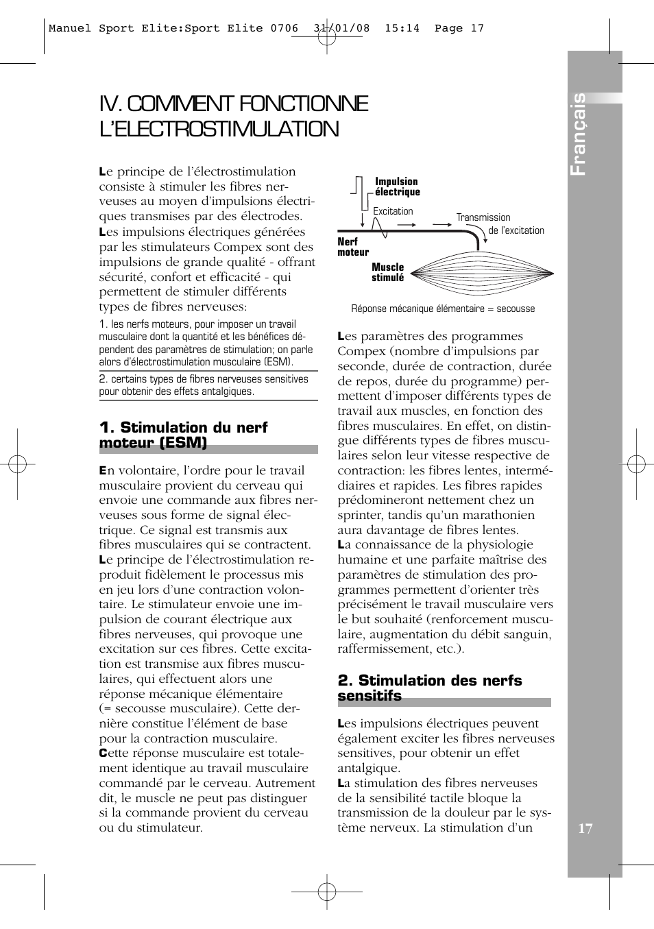 Iv. comment fonctionne l’electrostimulation, Français | Compex Sport Elite User Manual | Page 17 / 320