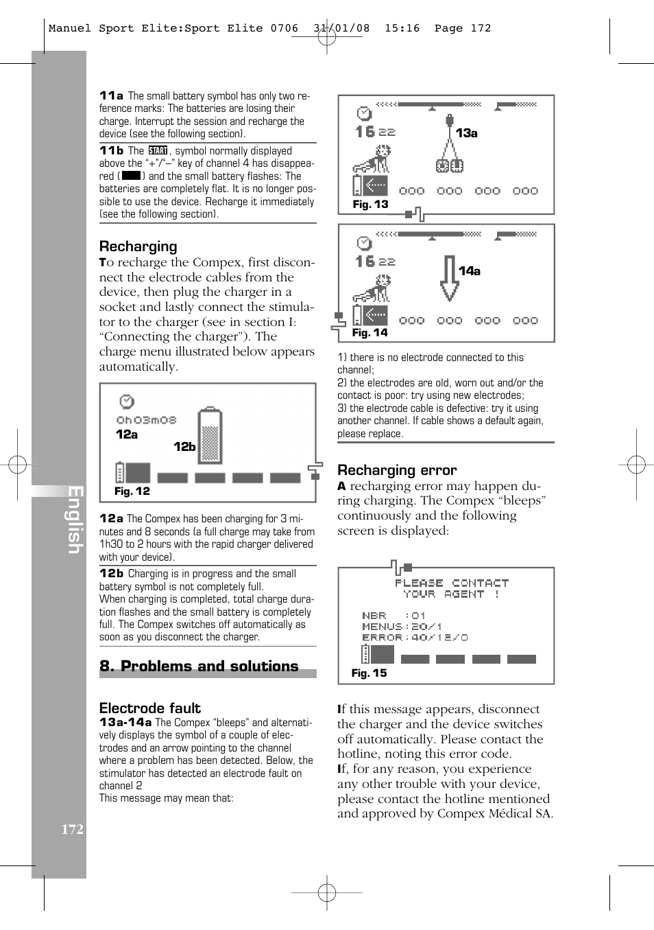 English, Problems and solutions | Compex Sport Elite User Manual | Page 172 / 320