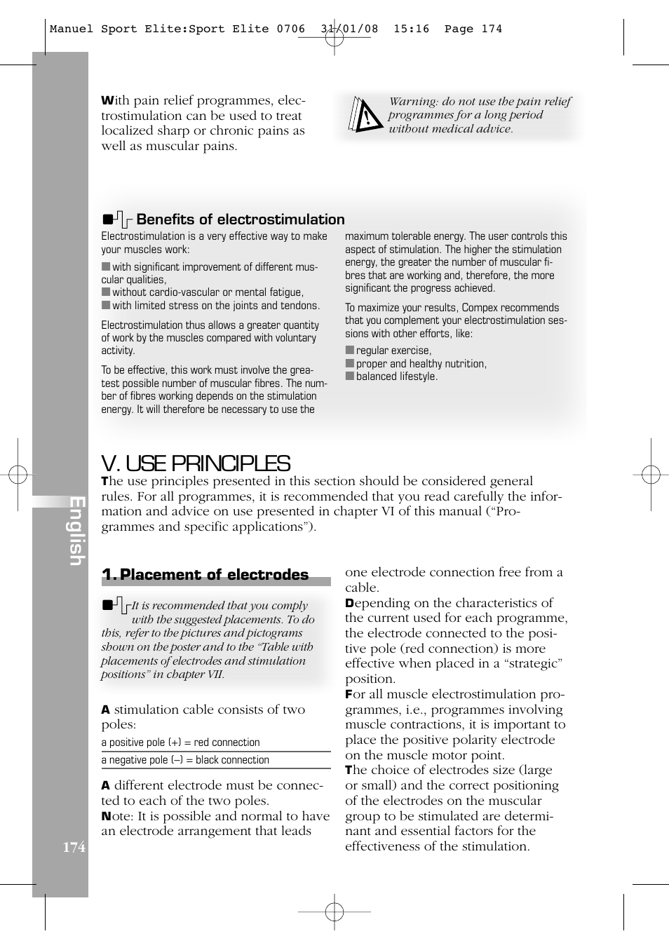 V. use principles, English | Compex Sport Elite User Manual | Page 174 / 320