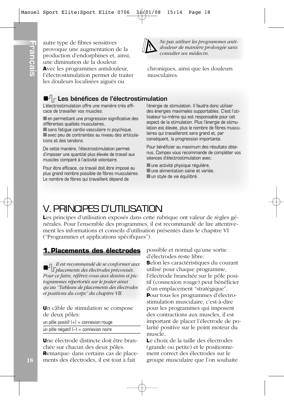 V. principes d’utilisation, Français | Compex Sport Elite User Manual | Page 18 / 320
