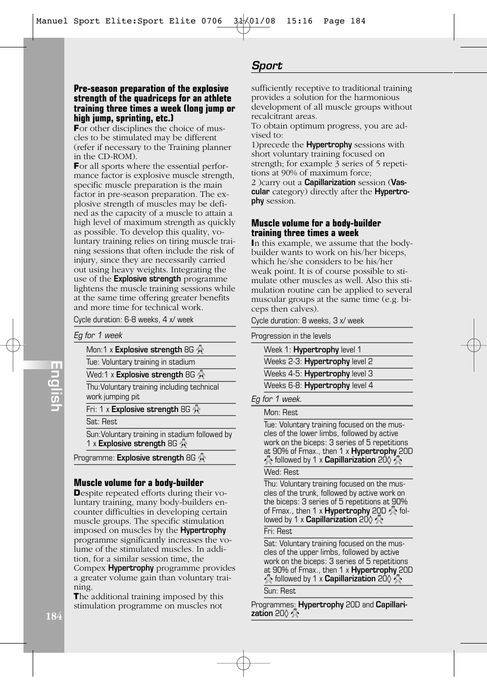 English, Sport | Compex Sport Elite User Manual | Page 184 / 320