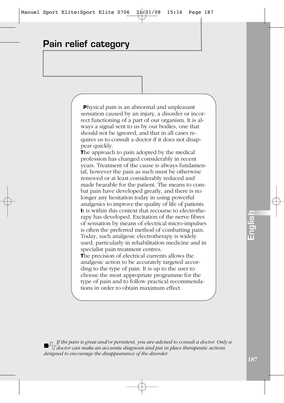 Pain relief category, English | Compex Sport Elite User Manual | Page 187 / 320