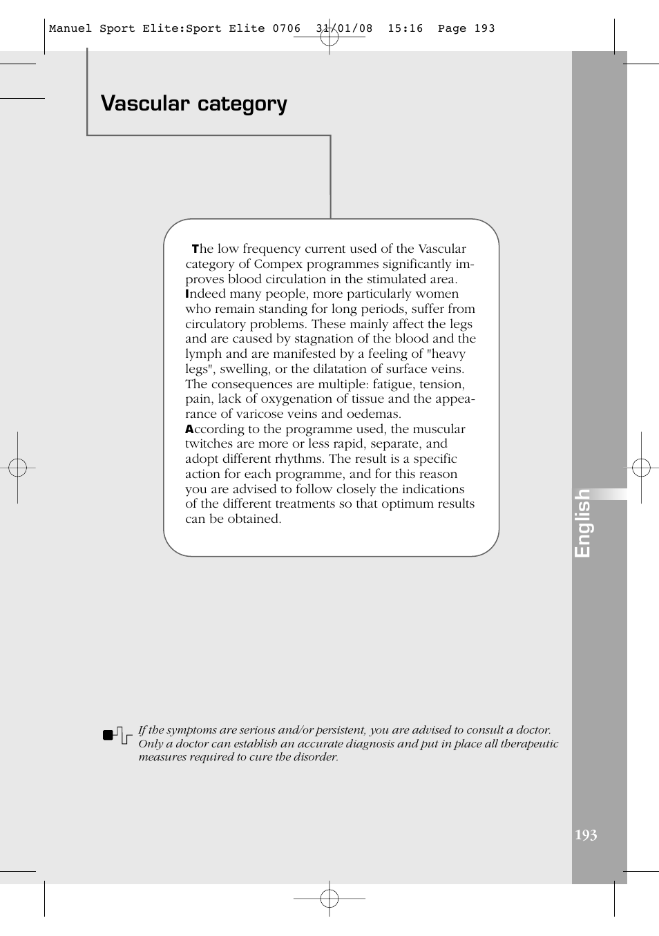 Vascular category, English | Compex Sport Elite User Manual | Page 193 / 320