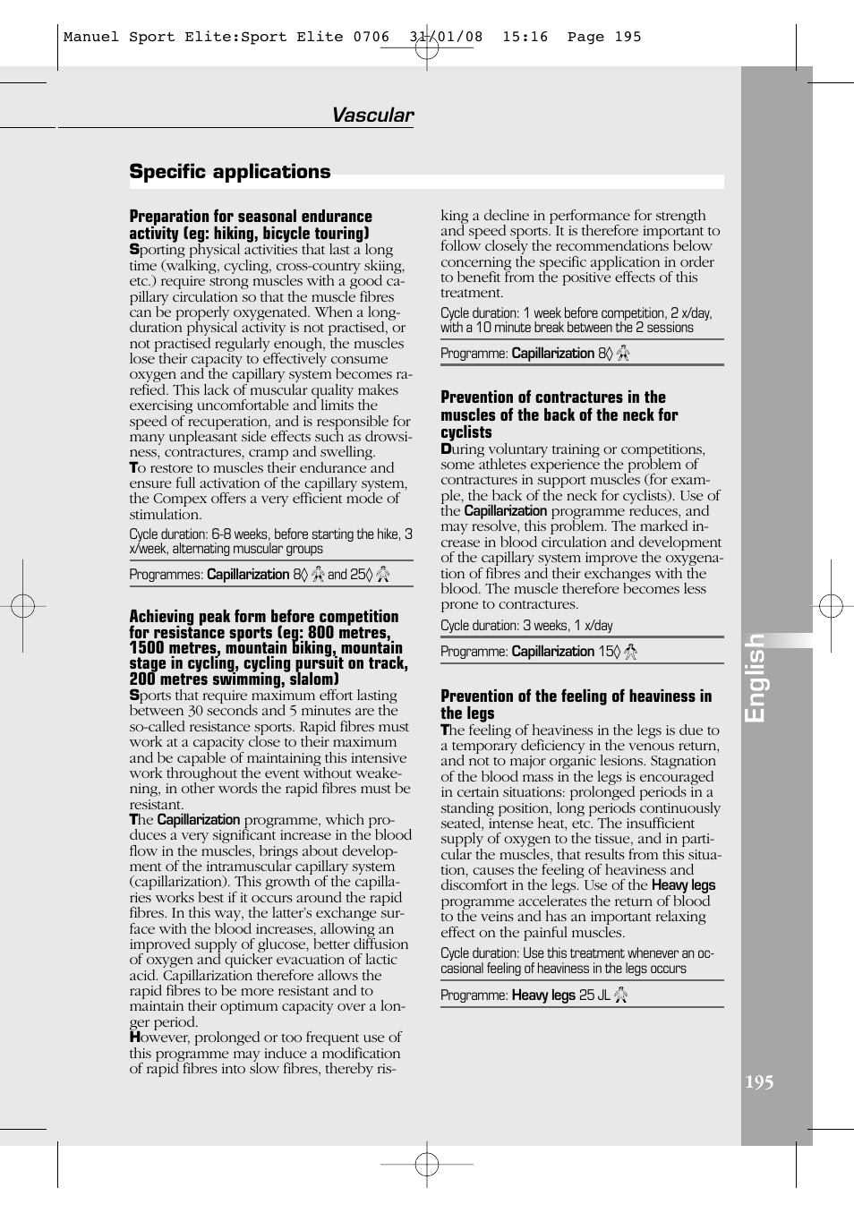 English, Vascular, Specific applications | Compex Sport Elite User Manual | Page 195 / 320