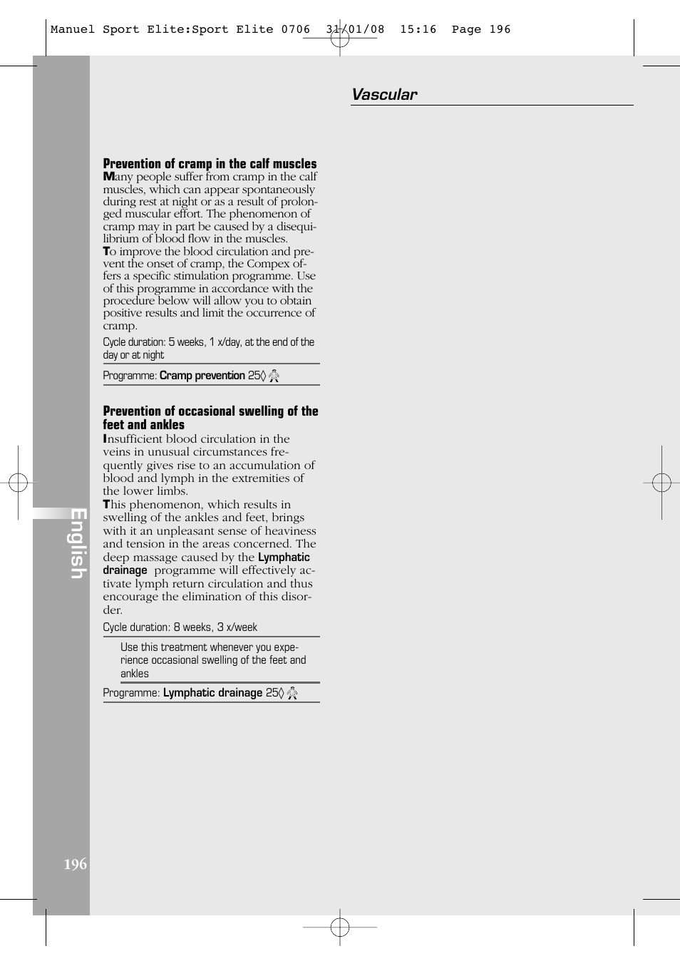 English, Vascular | Compex Sport Elite User Manual | Page 196 / 320