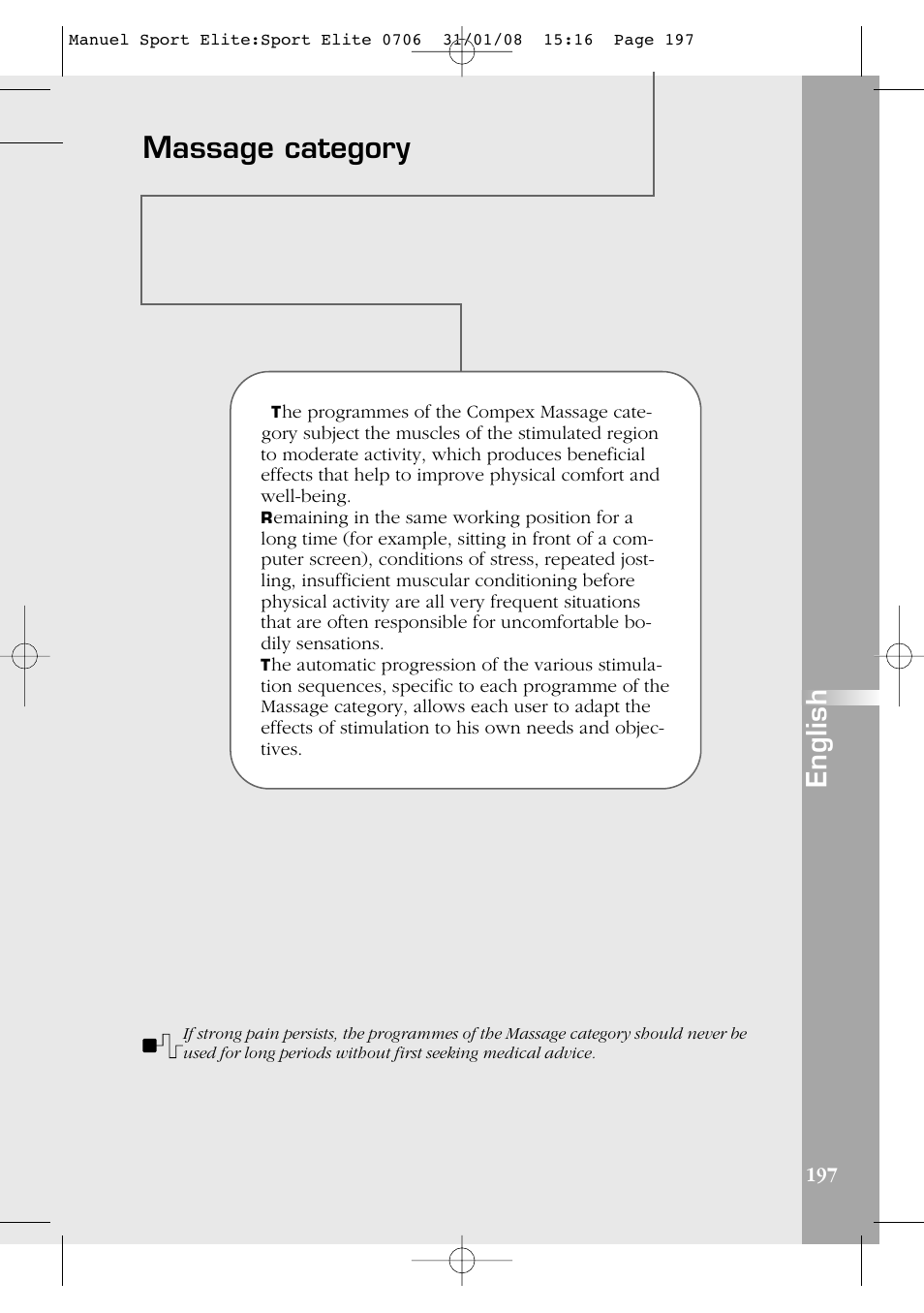 Massage category, English | Compex Sport Elite User Manual | Page 197 / 320