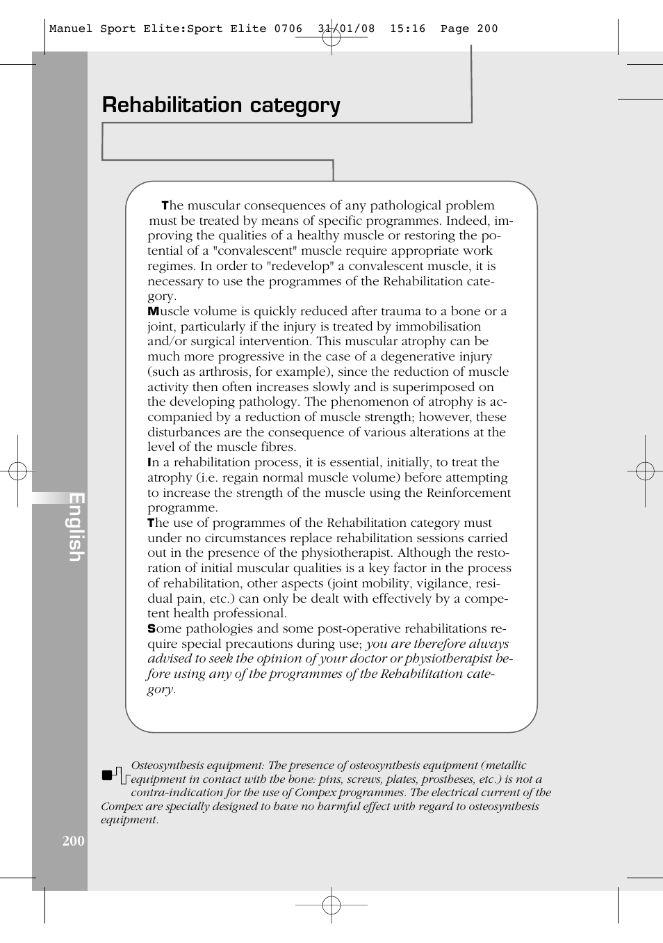 Rehabilitation category, English | Compex Sport Elite User Manual | Page 200 / 320