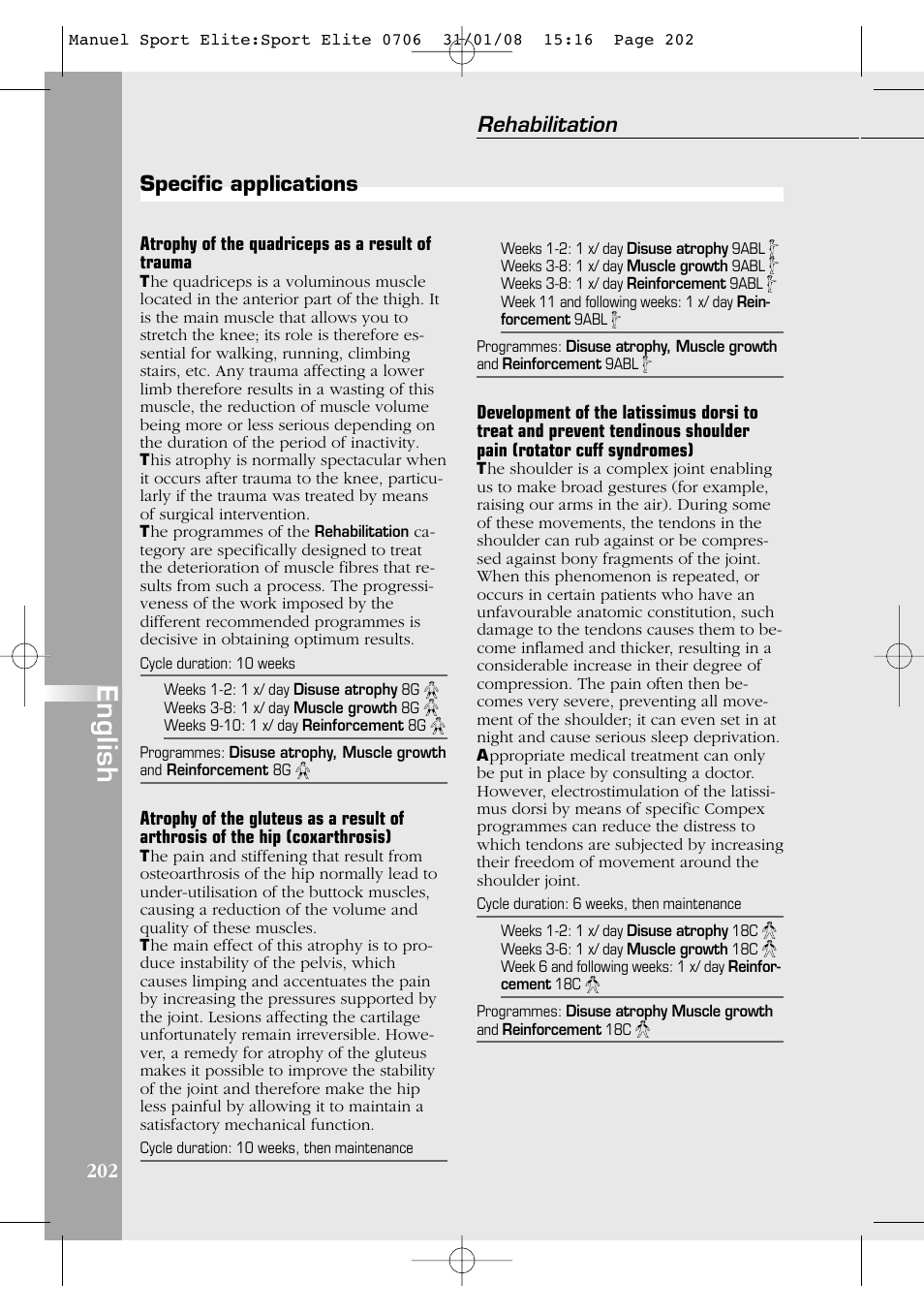 English, Rehabilitation | Compex Sport Elite User Manual | Page 202 / 320