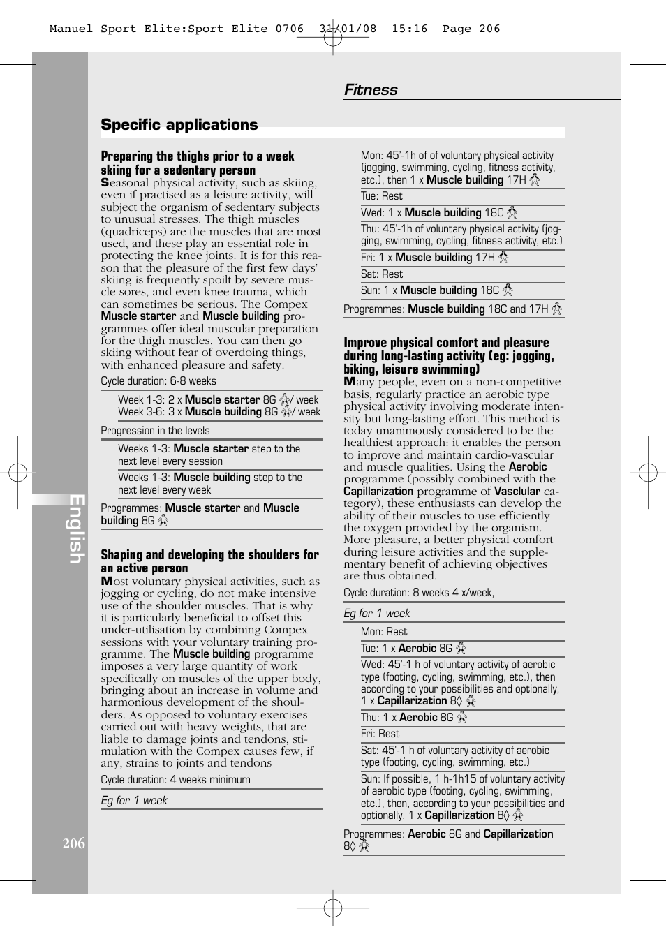 English, Fitness, Specific applications | Compex Sport Elite User Manual | Page 206 / 320