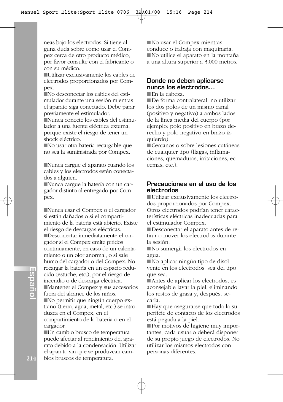 Español | Compex Sport Elite User Manual | Page 214 / 320