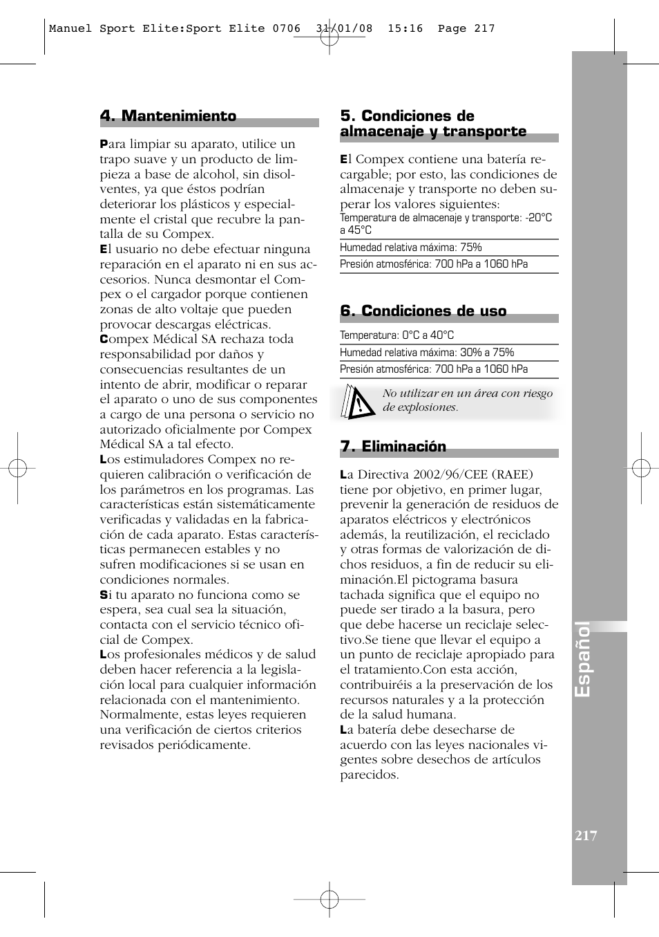 Español | Compex Sport Elite User Manual | Page 217 / 320