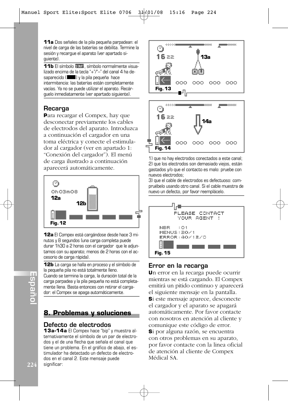Español, Problemas y soluciones | Compex Sport Elite User Manual | Page 224 / 320