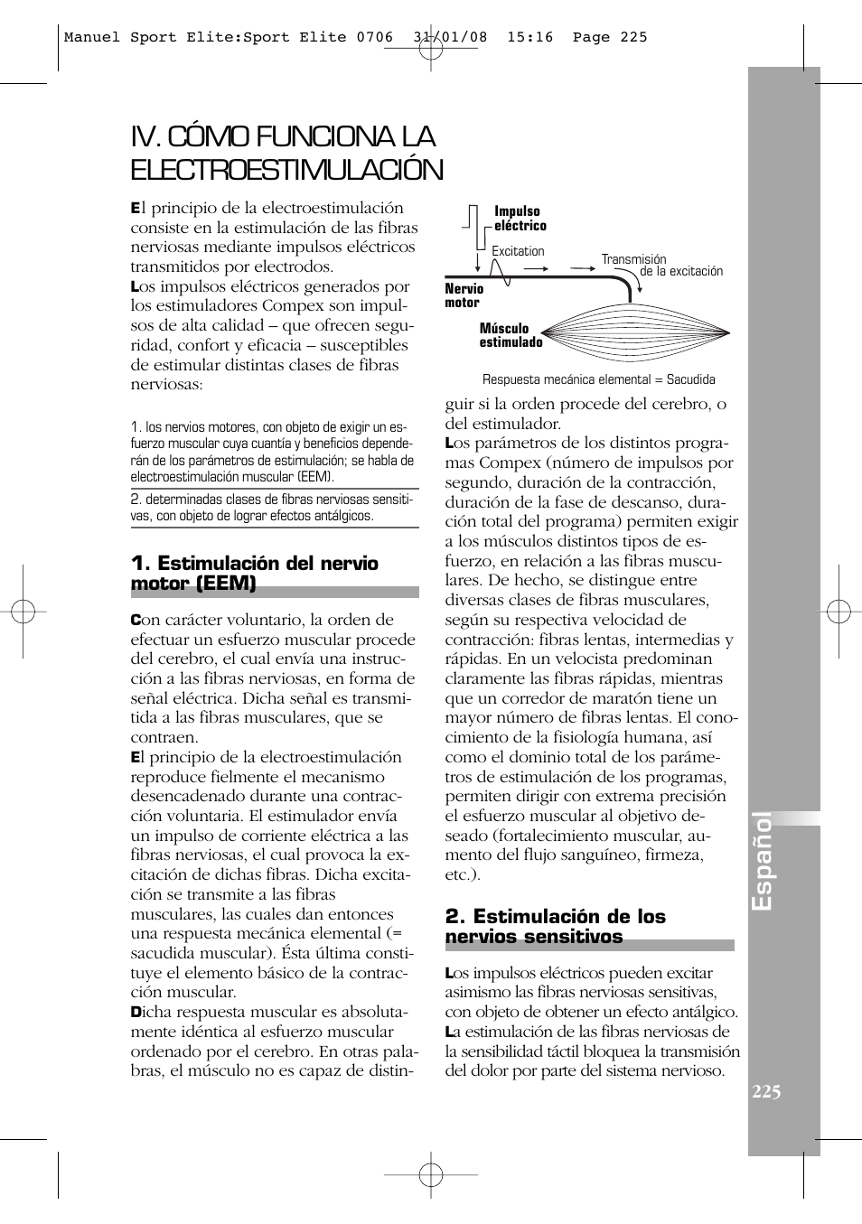 Iv. cómo funciona la electroestimulación, Español | Compex Sport Elite User Manual | Page 225 / 320