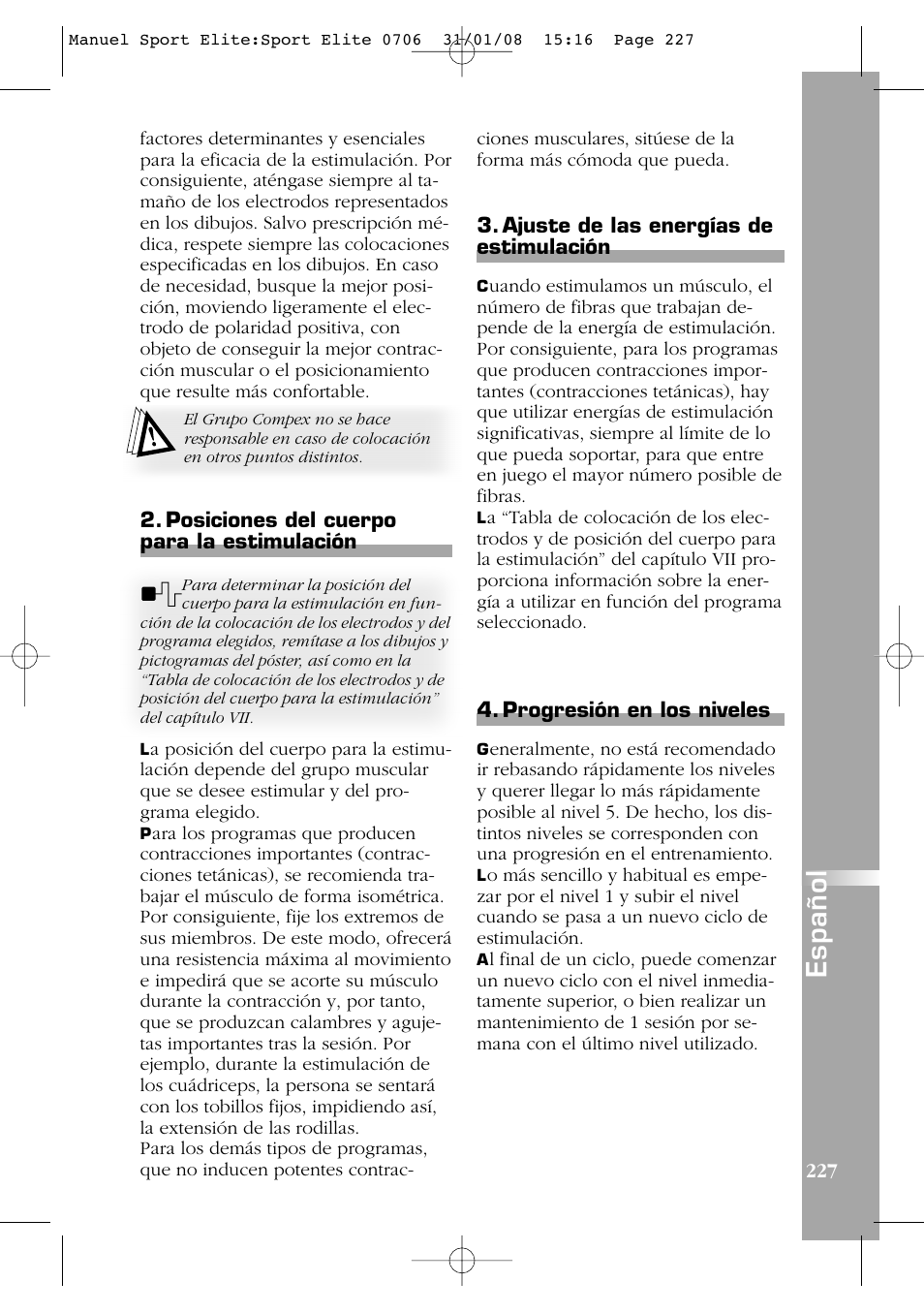 Español | Compex Sport Elite User Manual | Page 227 / 320