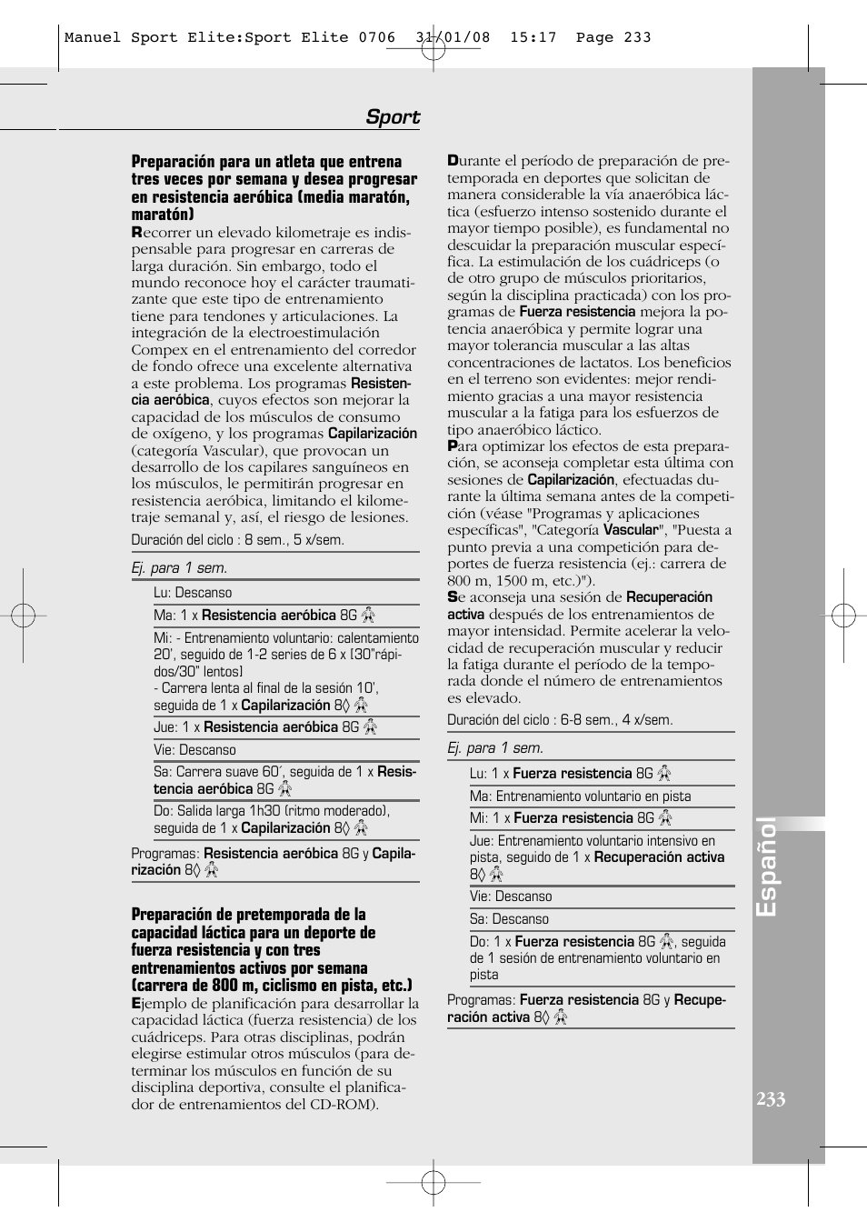 Español, Sport | Compex Sport Elite User Manual | Page 233 / 320