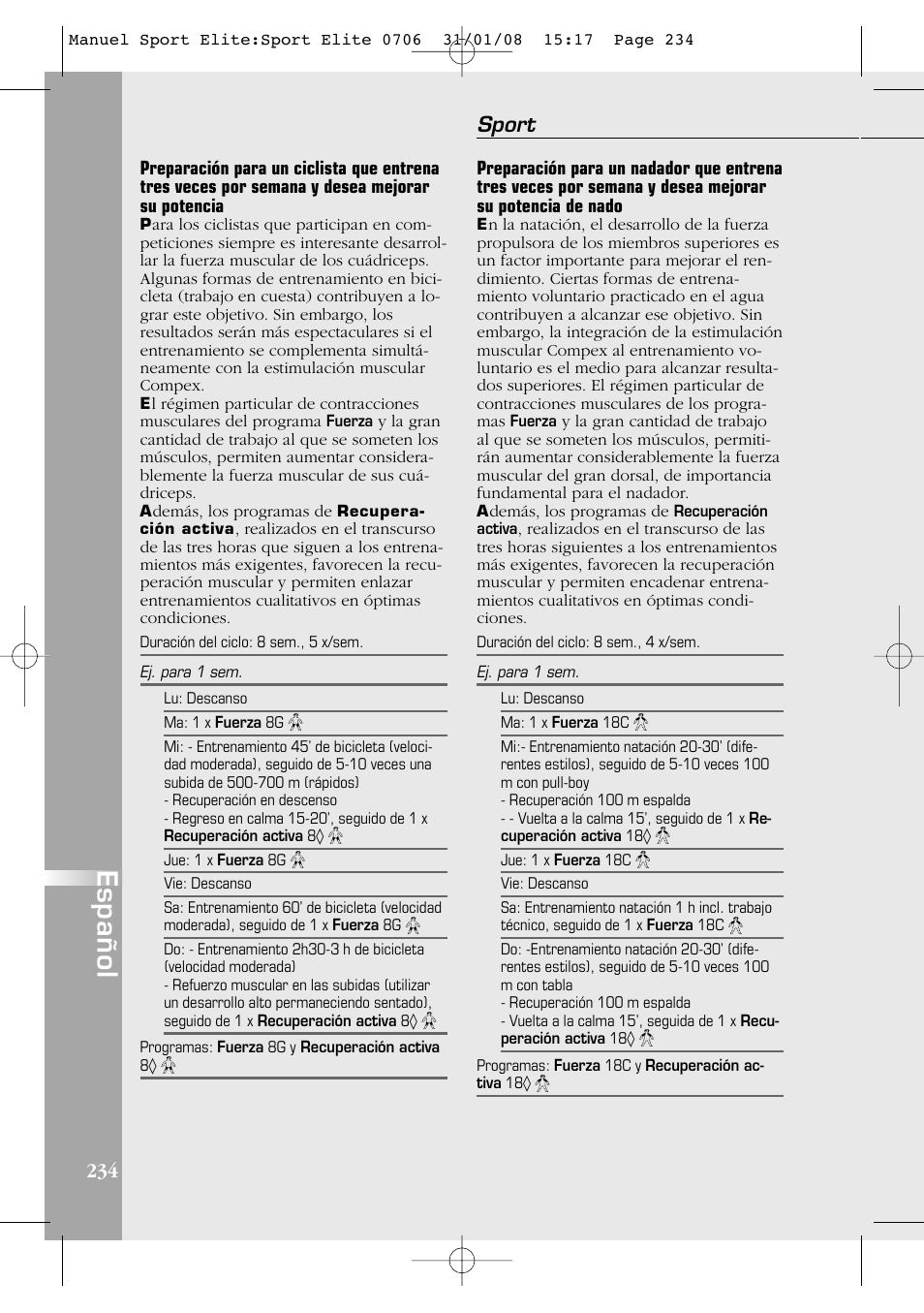 Español, Sport | Compex Sport Elite User Manual | Page 234 / 320