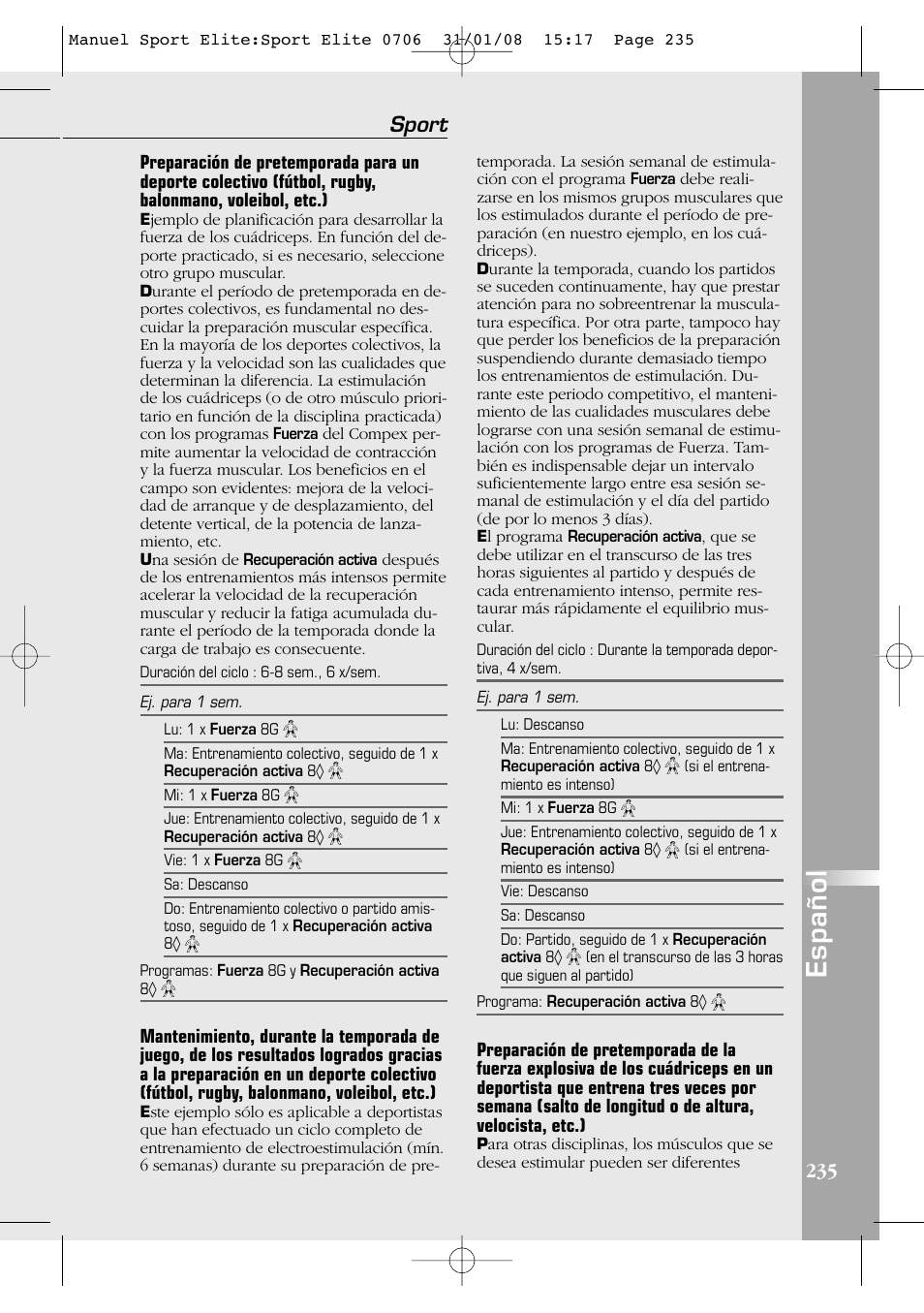 Español, Sport | Compex Sport Elite User Manual | Page 235 / 320