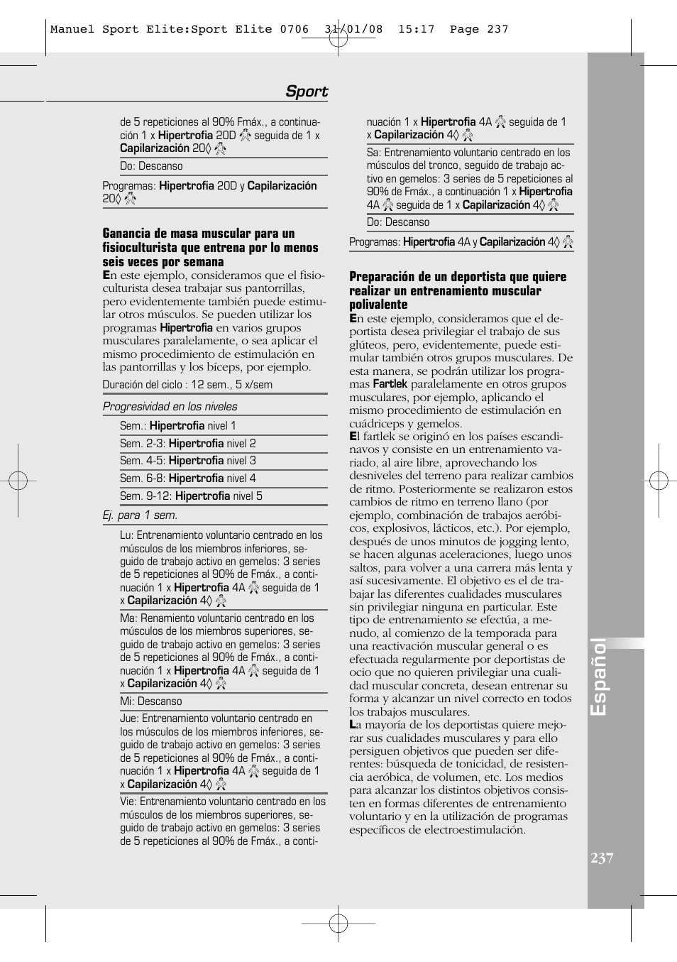 Español, Sport | Compex Sport Elite User Manual | Page 237 / 320