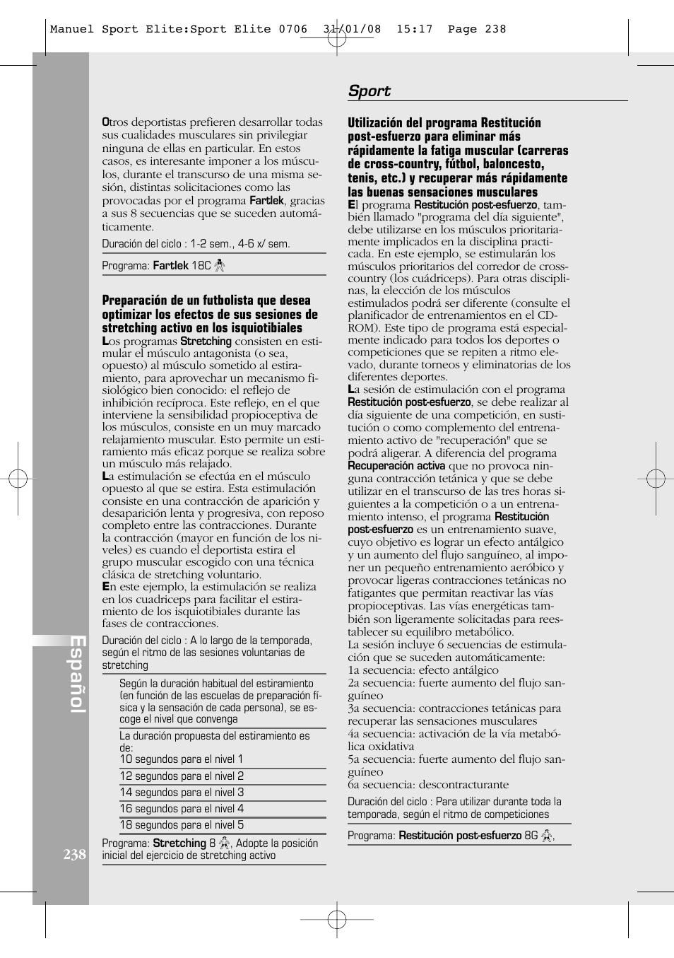 Español, Sport | Compex Sport Elite User Manual | Page 238 / 320