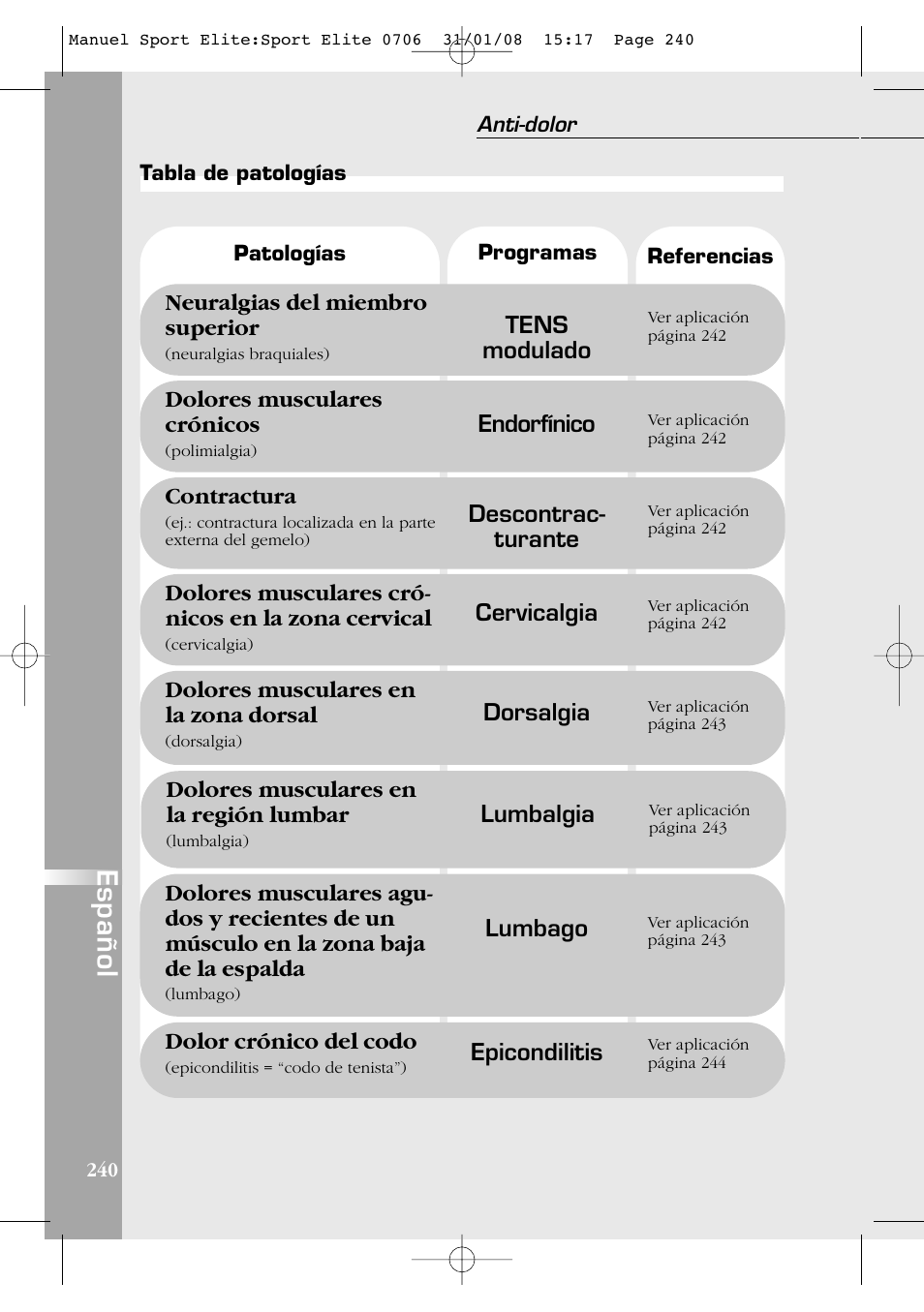 Español | Compex Sport Elite User Manual | Page 240 / 320