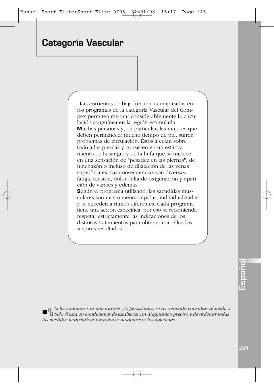 Categoría vascular, Español | Compex Sport Elite User Manual | Page 245 / 320