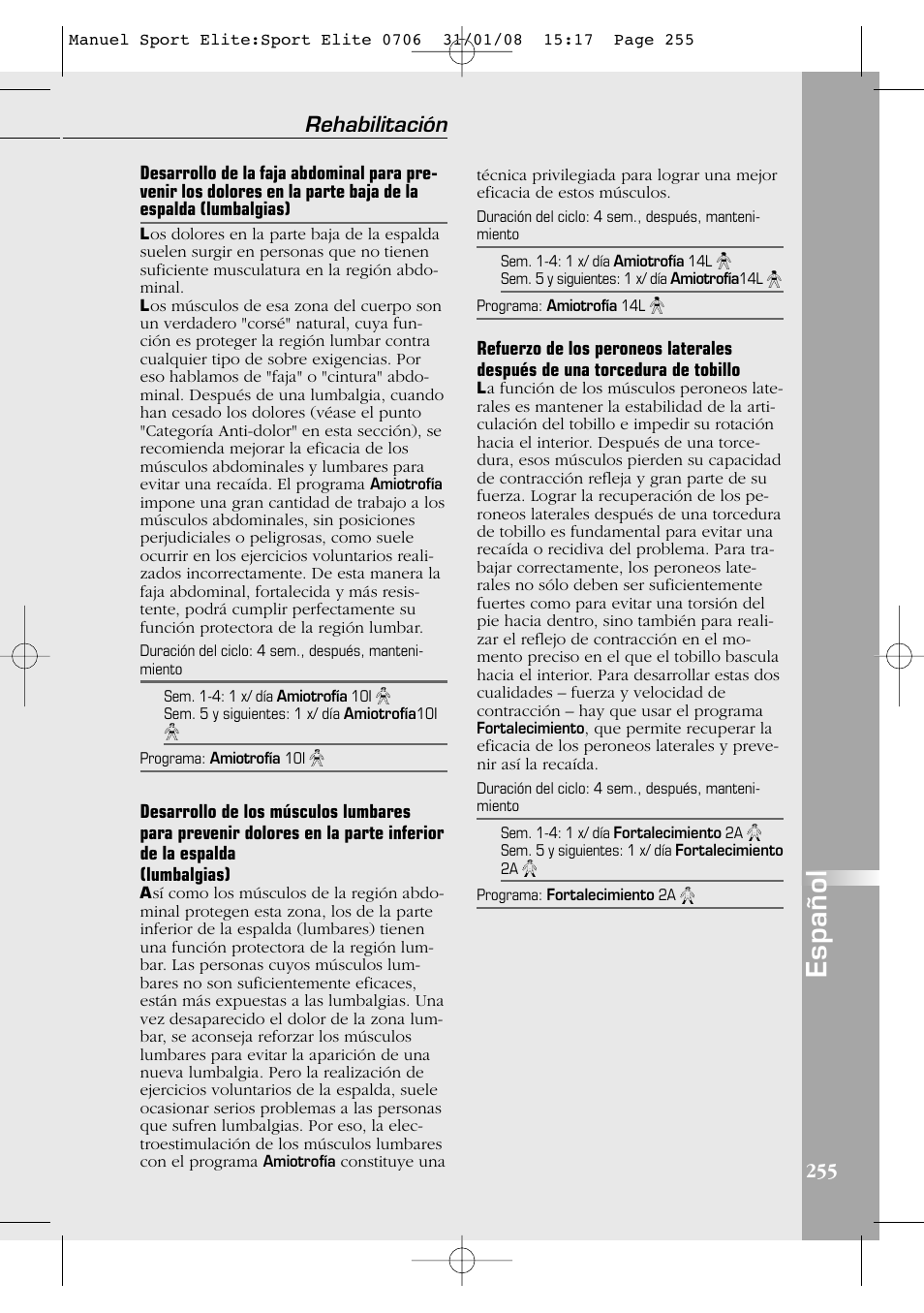 Español, Rehabilitación | Compex Sport Elite User Manual | Page 255 / 320