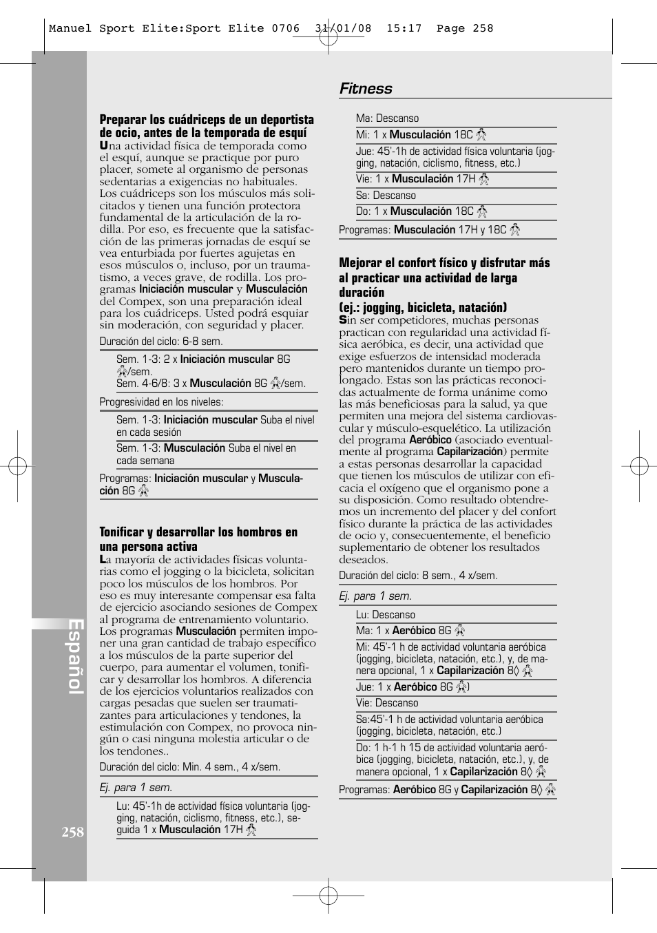Español, Fitness | Compex Sport Elite User Manual | Page 258 / 320