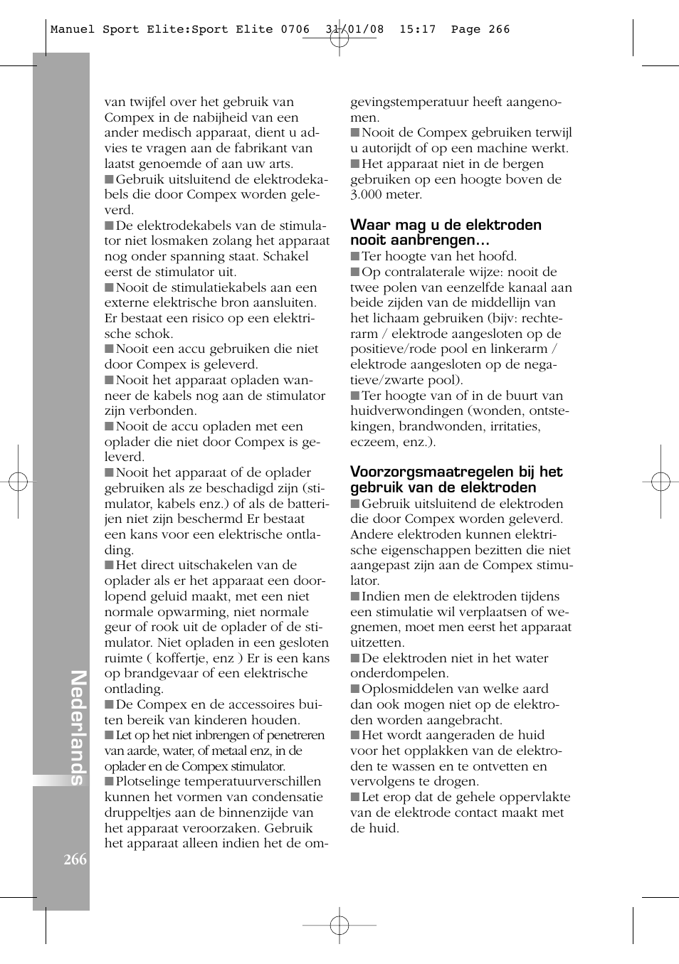 Nederlands | Compex Sport Elite User Manual | Page 266 / 320