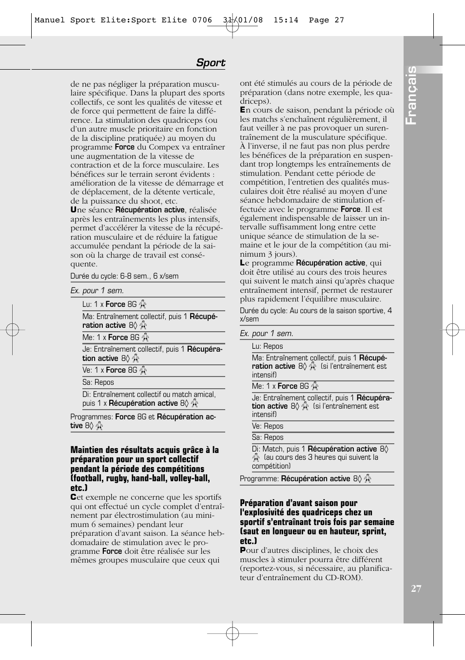 Français, Sport | Compex Sport Elite User Manual | Page 27 / 320