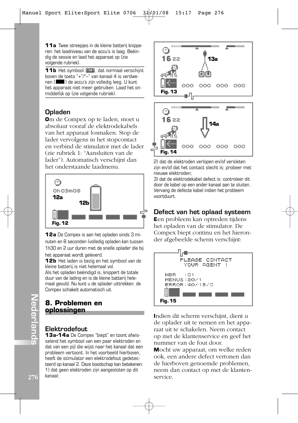 Nederlands, Problemen en oplossingen | Compex Sport Elite User Manual | Page 276 / 320